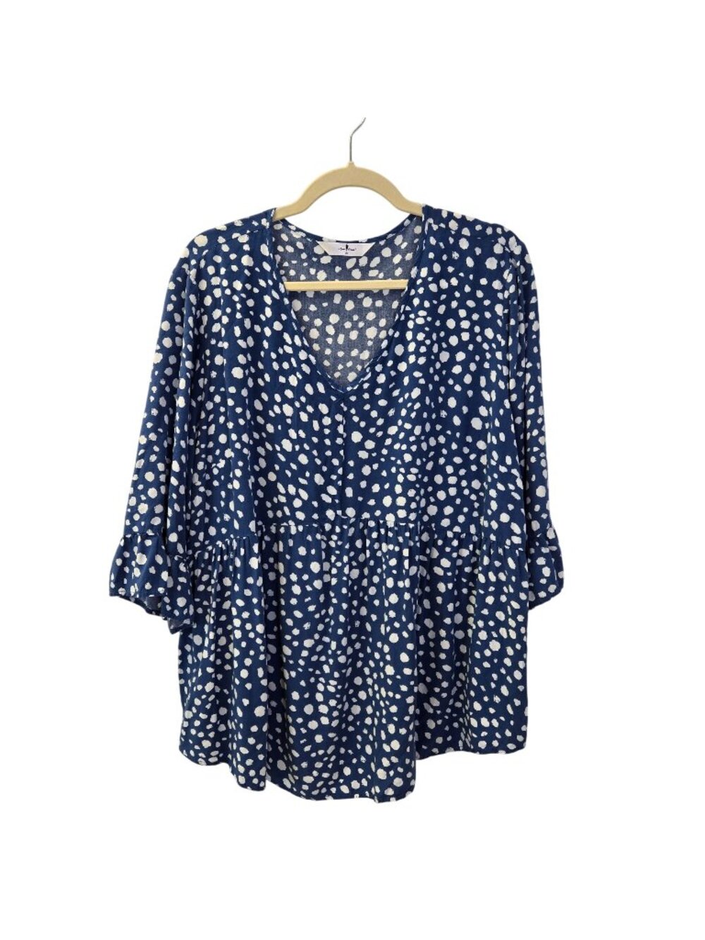 Agnes Orinda 100% Rayon Peplum Hem Graphic Print Boho Blouse Size 2X